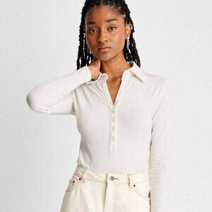 NWT Future Collective Reese Blutstein Ivory Henley Bodysuit Minimalist Academia